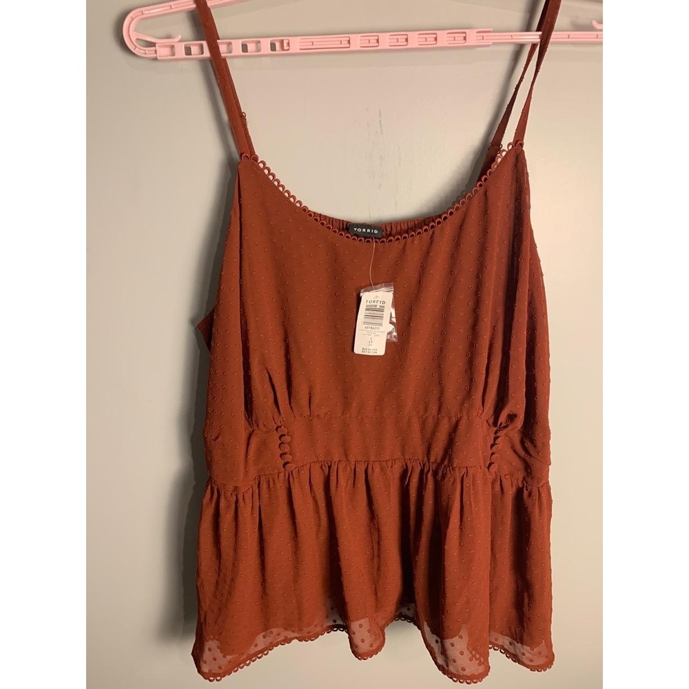 NWT Torrid Peplum Clip Dot Shirred Bust Lace Trim Top 4X - Picture 10 of 13